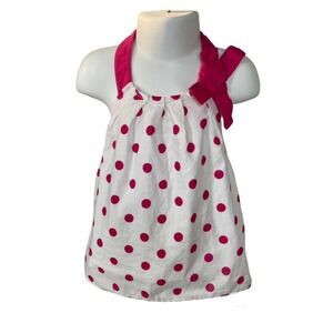 Girls 3T Old Navy White Hot Pink Polka Dot Bow Halter Swing Top Blouse Lined